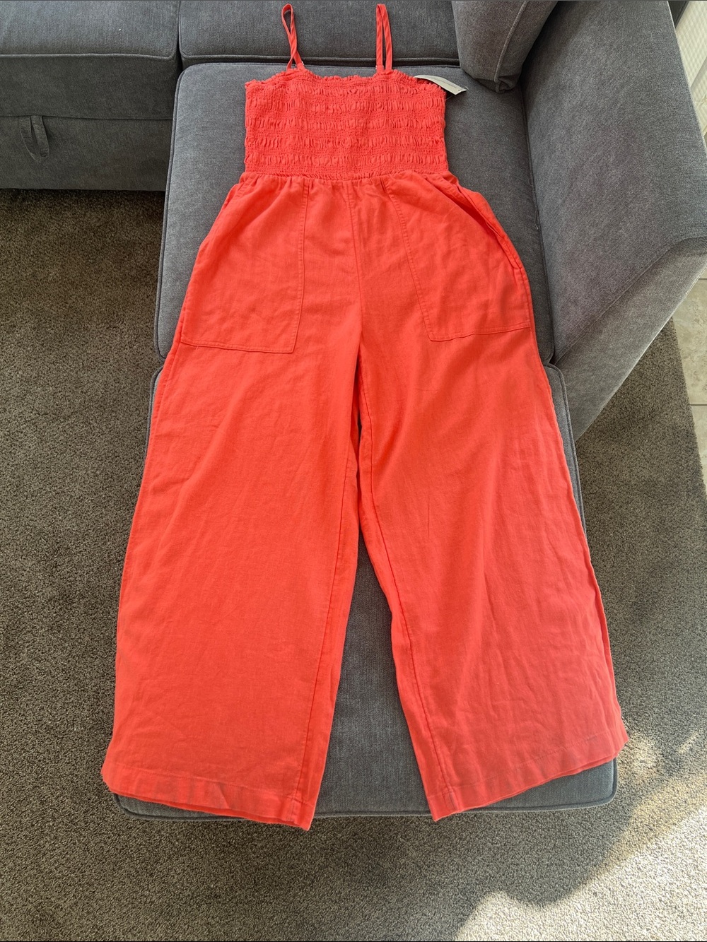 Universal Thread Coral Red Smocked Wide-Leg Jumpsuit